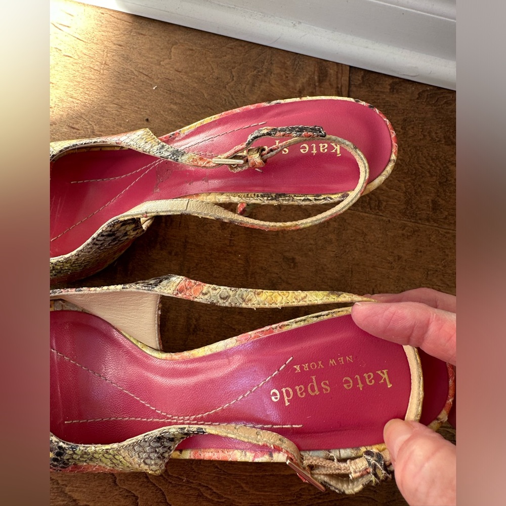 Carrie Bradshaw y2k Kate Spade Multicolor Snakeskin Slingback Heels - Picture 2 of 5